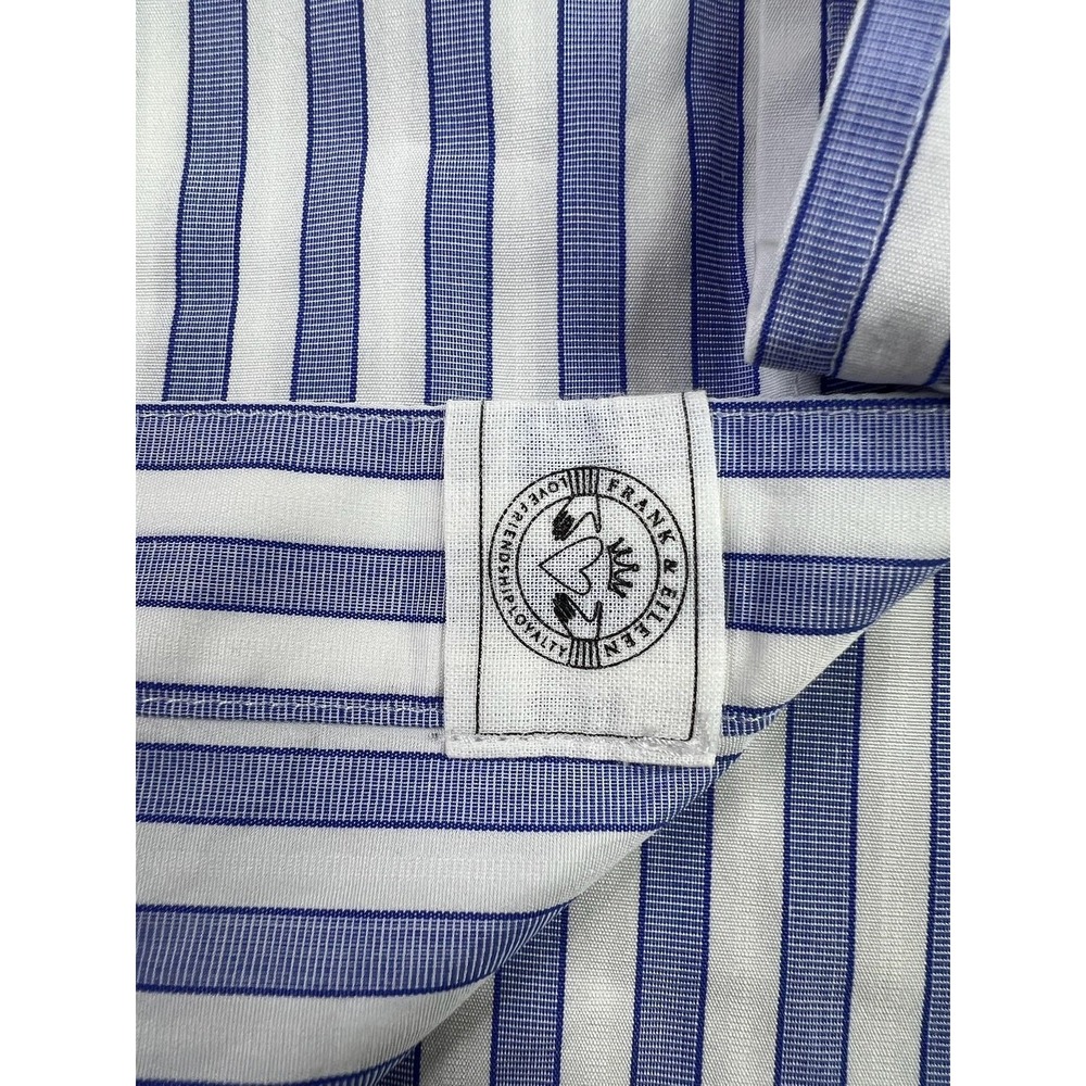Frank & Eileen Shirt Womens Small Blue Stripe Joedy Button Up Woven Italy Cotton - Picture 9 of 12